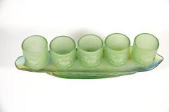 Bộ án 5 ly nước thờ cúng lưu ly xanh, án 5 chung nước thờ - Cao cấp