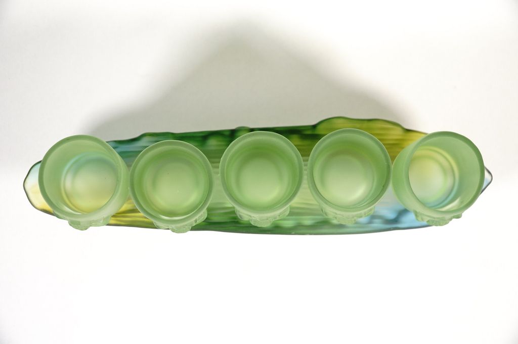 Bộ án 5 ly nước thờ cúng lưu ly xanh, án 5 chung nước thờ - Cao cấp