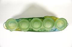 Bộ án 5 ly nước thờ cúng lưu ly xanh, án 5 chung nước thờ - Cao cấp