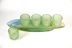 Bộ án 5 ly nước thờ cúng lưu ly xanh, án 5 chung nước thờ - Cao cấp