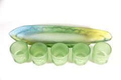 Bộ án 5 ly nước thờ cúng lưu ly xanh, án 5 chung nước thờ - Cao cấp