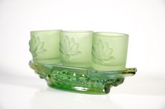 Bộ án 3 ly nước thờ cúng lưu ly xanh, án 3 chung nước thờ - Cao cấp