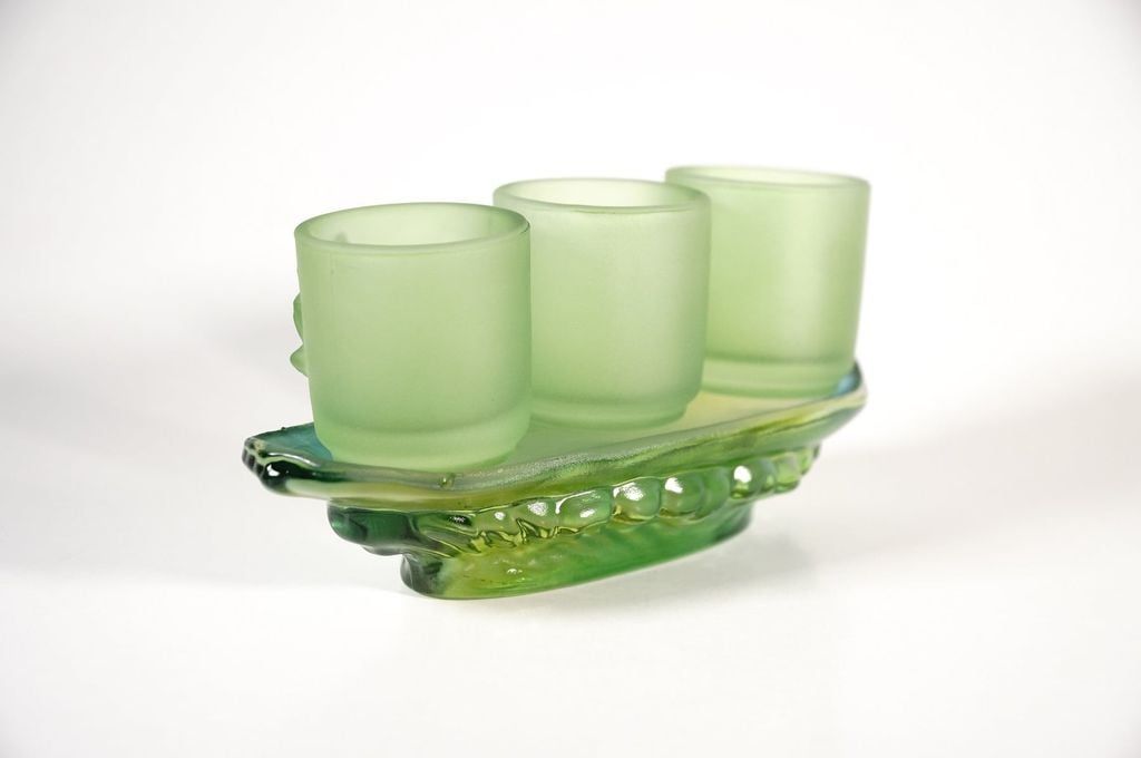 Bộ án 3 ly nước thờ cúng lưu ly xanh, án 3 chung nước thờ - Cao cấp