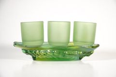 Bộ án 3 ly nước thờ cúng lưu ly xanh, án 3 chung nước thờ - Cao cấp