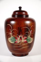 Hủ gạo hủ đựng muối đựng gạo đặt bàn thờ gỗ vẽ sen nổi cao cấp - Cao 30cm Rộng 20cm