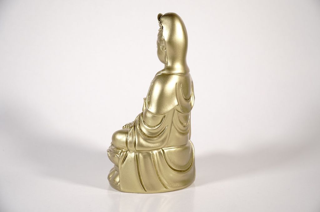 Tượng Phật Quan Thế Âm Bồ Tát ngồi đài sen mạ đồng - Cao 15cm