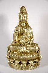 Tượng Phật Bà Quan Thế Âm Bồ Tát ngồi đài sen mạ đồng - Cao 30cm