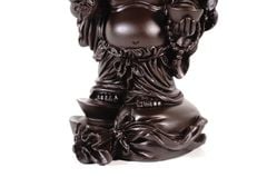 Tượng Phật Di Lặc đứng trên bao tải tiền nâu đất may mắn - Cao 14cm