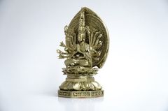 Tượng Phật Thiên Thủ Thiên Nhãn Chuẩn Đề hào quang xi mạ đồng - Cao 16cm