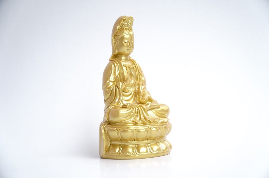 Tượng Phật Bà Quan Thế Âm Bồ Tát ngồi nhũ vàng cầu bình an - Cao 15cm