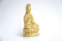 Tượng Phật Bà Quan Thế Âm Bồ Tát ngồi nhũ vàng cầu bình an - Cao 15cm