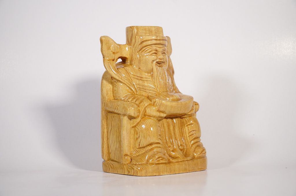 Cặp tượng Tài Địa gỗ Pơ Mu điêu khắc tinh xảo tài lộc kinh doanh thuận lợi - Cao 20cm