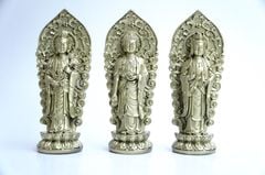 Bộ 3 Tượng Tam Thế Phật Tây Phương Tam Thánh đứng mạ đồng - Cao 18cm