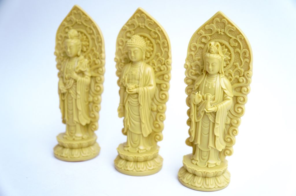 Bộ 3 Tượng Tam Thế Phật Tây Phương Tam Thánh đứng vàng đất - Cao 18cm