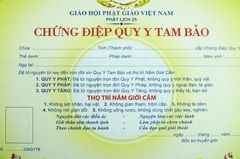 Giấy chứng nhận Quy Y Tam Bảo theo đạo Phật - Vàng 30x25cm