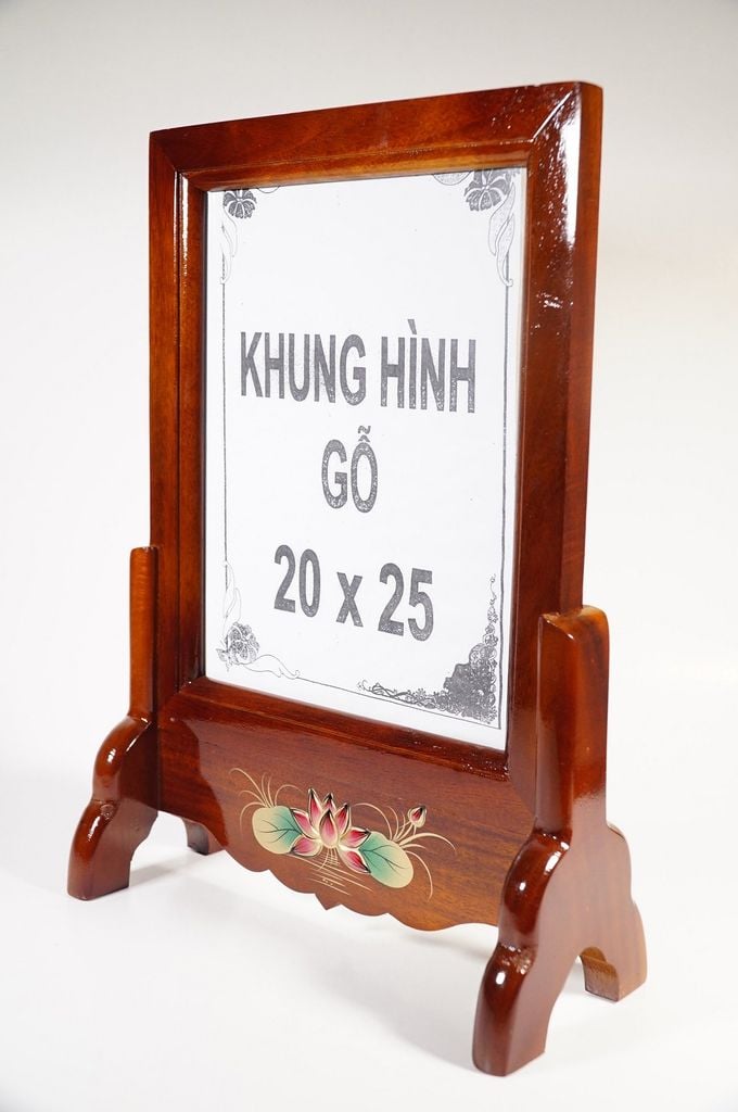 Khung hình thờ cúng đơn gỗ vẽ sen nổi thủ công mặt kính cao cấp - Nhiều cỡ