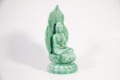 Tượng Phật A Di Đà cẩm thạch lá bồ đề hào quang để xe ô tô, bàn thờ - Cao 19cm ngồi