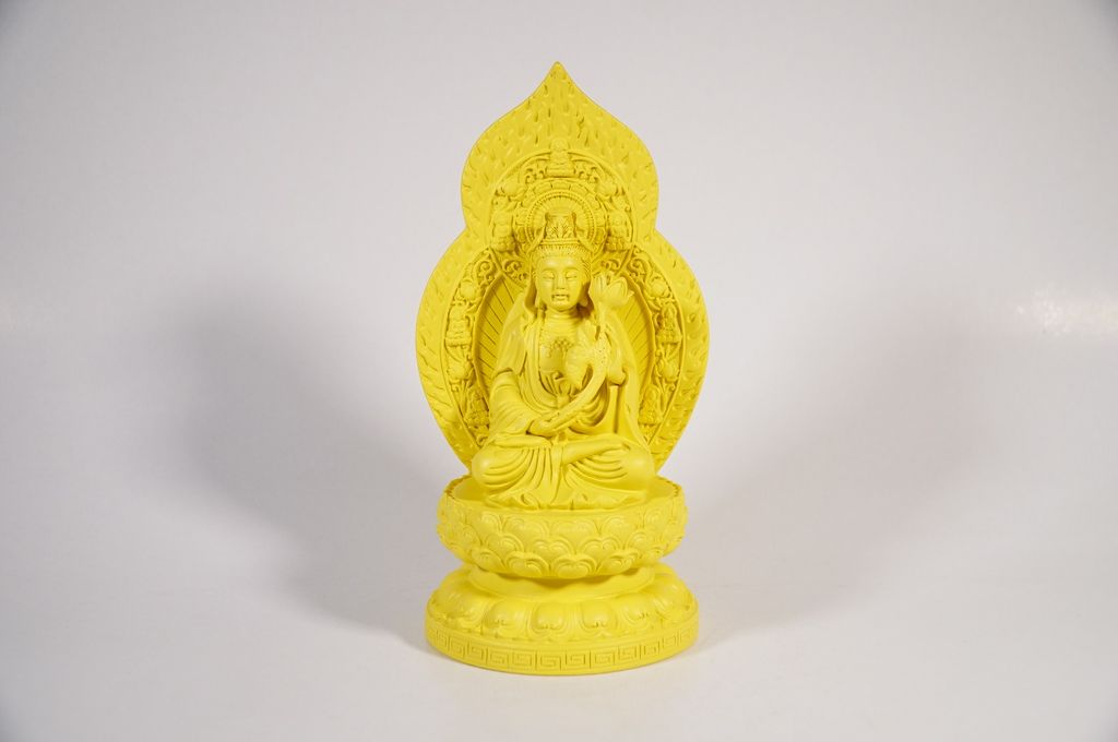 Tượng Phật Đại Thế Chí Bồ Tát để xe ô tô vàng đất lá bồ đề hào quang - Cao 19cm ngồi