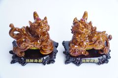 Cặp tượng tỳ hưu phong thủy bụng trứng vàng tài lộc - Hưu vân gỗ 17cm