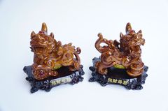 Cặp tượng tỳ hưu phong thủy bụng trứng vàng tài lộc - Hưu vân gỗ 17cm