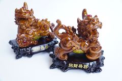 Cặp tượng tỳ hưu phong thủy bụng trứng vàng tài lộc - Hưu vân gỗ 17cm