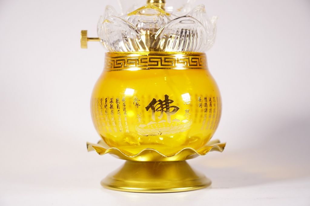 Đèn dầu lưu ly Chú Đại Bi đèn thờ cúng Phật Giáo cao cấp - Cao 16cm