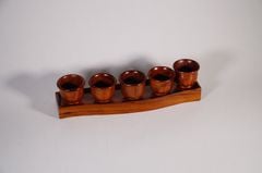 Bộ án 5 ly nước đặt bàn thờ cúng cao cấp, án 5 chung nước thờ gỗ hương cao cấp - Dài 22cm
