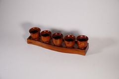 Bộ án 5 ly nước đặt bàn thờ cúng cao cấp, án 5 chung nước thờ gỗ hương cao cấp - Dài 22cm