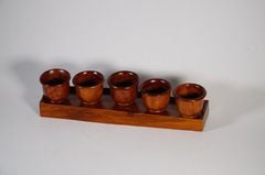 Bộ án 5 ly nước đặt bàn thờ cúng cao cấp, án 5 chung nước thờ gỗ hương cao cấp - Dài 22cm