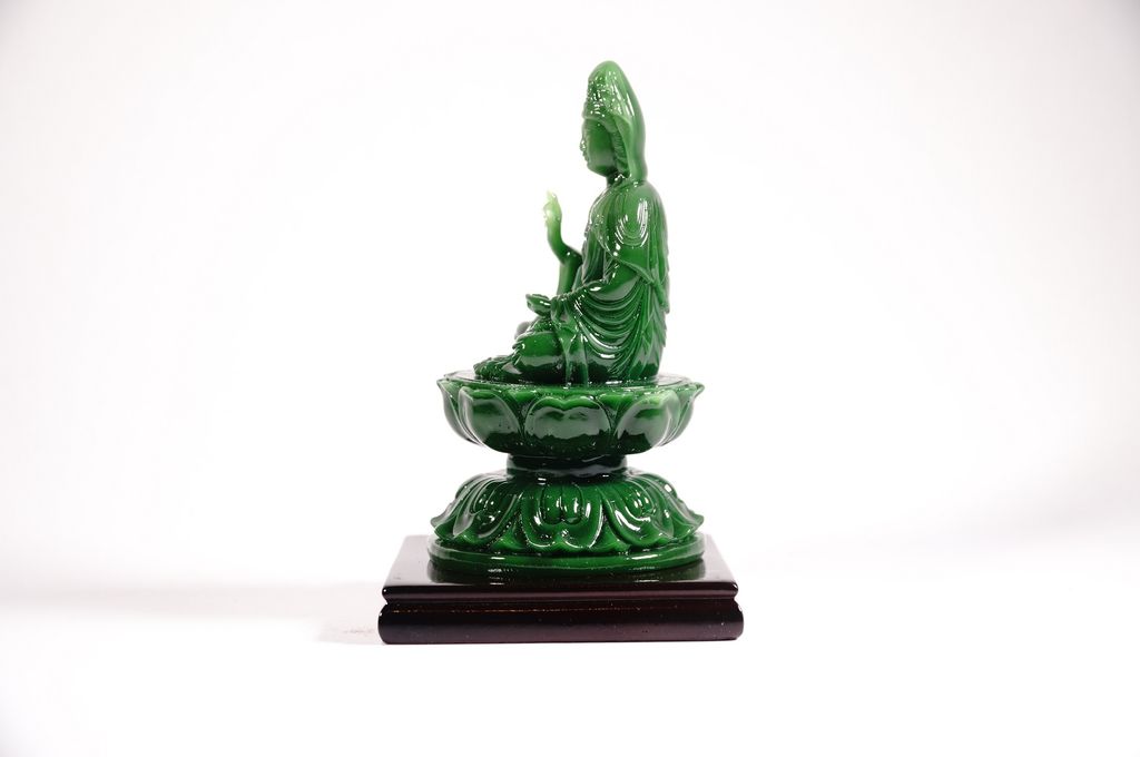 Tượng Quan Âm Bồ Tát ngồi tòa sen có đế cẩm thạch - Cao 12cm