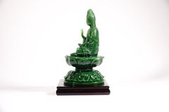 Tượng Quan Âm Bồ Tát ngồi tòa sen có đế cẩm thạch - Cao 12cm