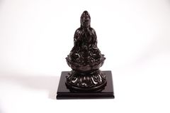 Tượng Quan Âm Bồ Tát ngồi tòa sen có đế nâu đất - Cao 12cm