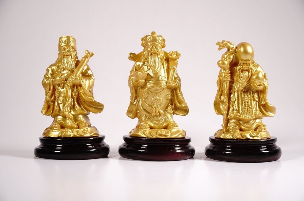 Bộ tượng Tam Đa Phúc Lộc Thọ cầu tài lộc nhũ vàng - Cao 8cm