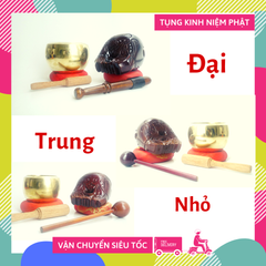 Bộ chuông mõ tụng kinh phật, chuông mõ tụng kinh bền đẹp, âm vang ấm chính gốc chuông mõ Huế