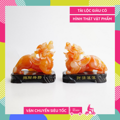 Cặp tượng Tỳ Hưu phong thủy chiêu tài lộc, trấn trạch - Cặp tỳ hưu cam 10cm