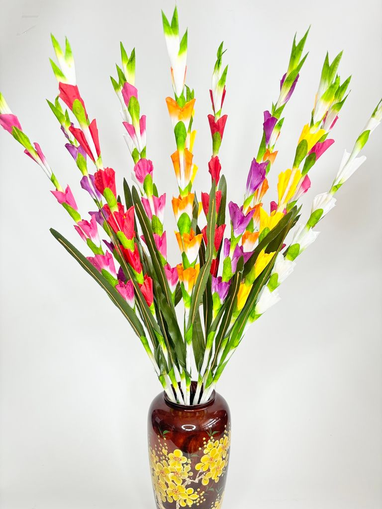 Hoa giả trang trí - Bó hoa Lay ơn giả, hoa dơn vải dài 83cm - Bó 10 nhánh