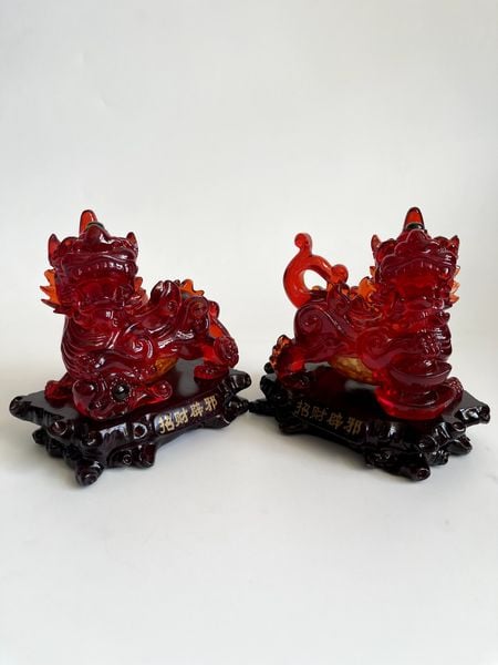 Cặp tượng tỳ hưu phong thủy đỏ huyết rồng bụng trứng tài lộc - Cao 17cm có hướng dẫn khai quang