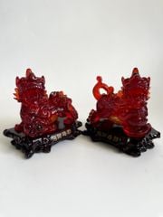 Cặp tượng tỳ hưu phong thủy đỏ huyết rồng bụng trứng tài lộc - Cao 17cm có hướng dẫn khai quang