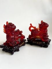 Cặp tượng tỳ hưu phong thủy đỏ huyết rồng bụng trứng tài lộc - Cao 17cm có hướng dẫn khai quang