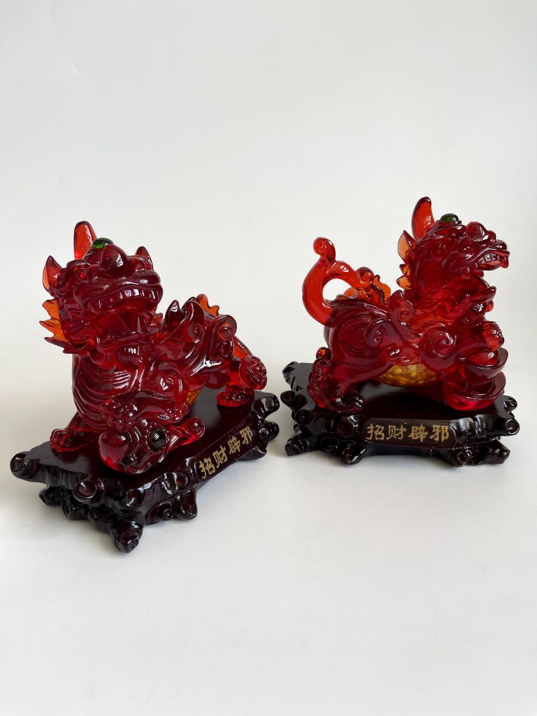 Cặp tượng tỳ hưu phong thủy đỏ huyết rồng bụng trứng tài lộc - Cao 17cm có hướng dẫn khai quang