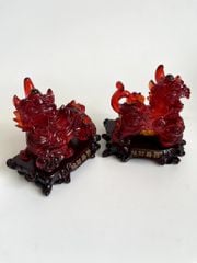 Cặp tượng tỳ hưu phong thủy đỏ huyết rồng bụng trứng tài lộc - Cao 17cm có hướng dẫn khai quang
