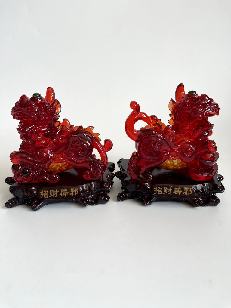 Cặp tượng tỳ hưu phong thủy đỏ huyết rồng bụng trứng tài lộc - Cao 17cm có hướng dẫn khai quang