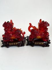 Cặp tượng tỳ hưu phong thủy đỏ huyết rồng bụng trứng tài lộc - Cao 17cm có hướng dẫn khai quang