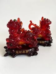 Cặp tượng tỳ hưu phong thủy đỏ huyết rồng bụng trứng tài lộc - Cao 17cm có hướng dẫn khai quang