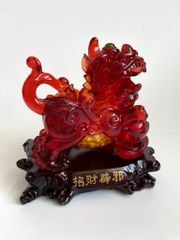 Cặp tượng tỳ hưu phong thủy đỏ huyết rồng bụng trứng tài lộc - Cao 17cm có hướng dẫn khai quang