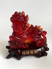 Cặp tượng tỳ hưu phong thủy đỏ huyết rồng bụng trứng tài lộc - Cao 17cm có hướng dẫn khai quang