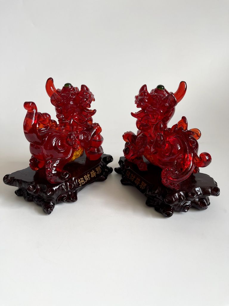 Cặp tượng tỳ hưu phong thủy đỏ huyết rồng bụng trứng tài lộc - Cao 17cm có hướng dẫn khai quang