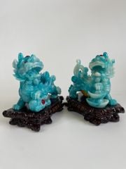 Cặp tượng tỳ hưu phong thủy bụng trứng vàng lớn chiêu tài lộc - Xanh Dương Cao 17cm có hướng dẫn khai quang