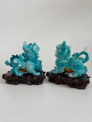 Cặp tượng tỳ hưu phong thủy bụng trứng vàng lớn chiêu tài lộc - Xanh Dương Cao 17cm có hướng dẫn khai quang