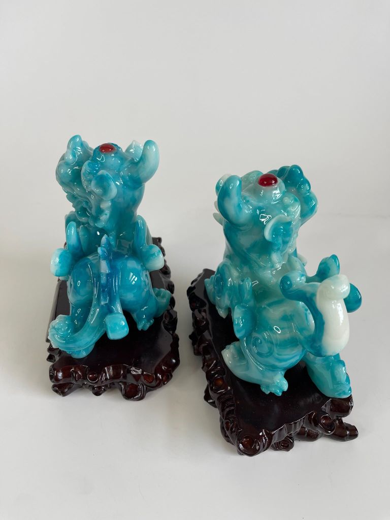 Cặp tượng tỳ hưu phong thủy bụng trứng vàng lớn chiêu tài lộc - Xanh Dương Cao 17cm có hướng dẫn khai quang